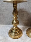 Brass Candlestick Holders Vintage Pair 7  Tall With 3 5  Base Good Condition