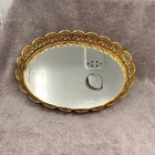 Vtg Mirrored Vanity Tray Gold Filigree Oval 11  X 8  Hollywood Regency
