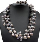 Sterling Silver Peacock Pearl   Labradorite Necklace Earrings Set Double Strand