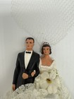 Vtg 50s-60s  Bride   Groom Wedding Cake Topper 4  Tall Painted Plaster   Lace