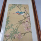 Vintage Chinese Asian Silk Framed Wall Art Kingfisher Bird Artwork