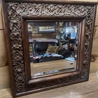 Gorgeous  Old Antique Beveled Edge Square Oak Floral  Mirror Ornate Rustic 16 