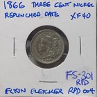 1866 3 Three Cent Nickel 3c Us Coin Rpd Repunched Date Error Fs-301 Xf Ef Ic-6ek