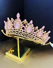 Gold Crown Crystal Tiara  Princess Crown  Gold Wedding Tiara  Wedding Pink Crown
