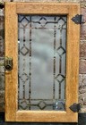 2 Antique Oak Hoosier Sellers Cabinet Cupboard Doors W  Frosted Glass   Hardware