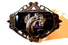 Rare Antique Art Nouveau Brass   Amethyst Glass Sash Pin Brooch Dragon 2   