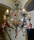 Antique Austrian Multicolored Crystal And Brass Chandelier