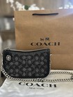 Coach Signature Logo Shoulder Bag Black Zip Silver Chain Strap Dust Bag