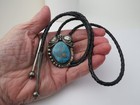 Vtg Bolo Tie Fine Peyote Flower Morenci  Turquoise Sterling Silver Navajo Signed