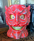 Vtg Paper Mache Style Halloween Red Devil Head Lighted Lantern 8 