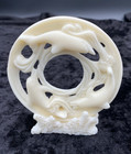 Circle Of Dolphins Figurine  Coral Base  Sculpted Cream Resin  3 9  Tall