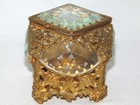 Antique Thick Beveled Glass Filigree Trinket Jewelry Box Casket  Lion Passant