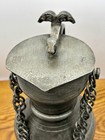 1930   s Fein Zinn Pewter Rams Head Design Wine Tankard Pitcher Chain Pour Germany