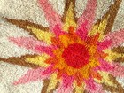 Vtg Hand Hooked Rug Round Starburst Sun Orange Pink Gold Cream Thick Plush 32   