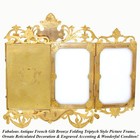 Fine Antique French Victorian Era Gilt Bronze Triptych Style Quad Picture Frame
