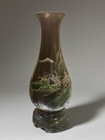 Vintage Chinese Lacquer Wood Vase With Hand Painted Landscape                                  Pair