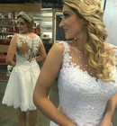 Sleeveless Short Wedding Dresses Knee Length Beaded Appliques A Line Bridal Gown