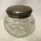 Antique Cut Glass Dresser   Vanity   Powder Jar With Silver Lid