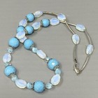 Glass Beaded Jewelry Set Necklace Bracelet Earrings Blue Opalescent Givre