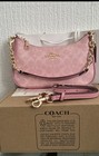 Coach Pink Signature Teri Crescent Shoulder Bag Zip Gold Chain Detachable Strap
