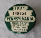 Vintage 1935 Pennsylvania Pa Resident Fishing License Pin Back 189454 Paperwork