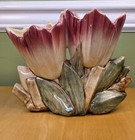 Vintage Early Mccoy Tulip Flower Pottery Planter Pink Green Usa Mid   century