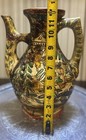 Antique Majolica Pottery Persian Style  Vase Double Handle Floral  Birds pattern
