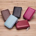 Genuine Leather Credit Card Holder Zipper Wallet With 12 Card Slots Front Pocket