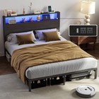 Queen Full Platform Bed Frame Led Light W  Outlet Usb Charging Storage Headboard