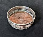 Vintage Barker Ellis Openwork Wine Coaster England Silver Plate Wood Interior