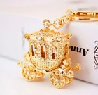 Rhinestone Encrusted Gold Carriage Keychain Purse Charm Key Ring