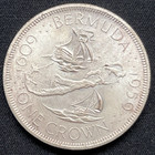 1959 Bermuda British Colony Elizabeth Ii Large Boats Silver 1 Crown Coin