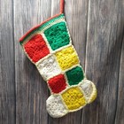 Vintage Granny Square Christmas Crochet Stocking  Red Handmade Snowflake