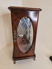 Vintage 1997 Bombay Co Oval Glass Jewelry Box Wood Frame Diamond Pattern 12   