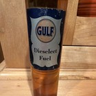 Gulf Dieselect Fuel Glass Bottle W  Cork Stopper  Amber blue white Gas   Oil