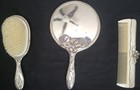 Vintage Silver Plated Ribbon Vanity Set Hand Mirror  Hair Brush And Comb