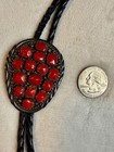 Vintage Spencer Sterling Silver Southwestern Red Stone Cluster Bolo Tie