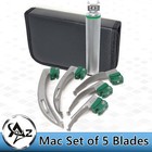 New Orignal Fiber Optic Laryngoscope Mac Set Of 5 Blade   Handles Emt Anesthesia