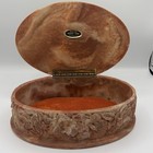 Vintage Incolay Stone Jewelry Box Oval Brown Birds Of Paradise Flower Trinket