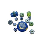 Handmade Lampwork Blue   Green Etched Matte Finish Glass Bead Set Jewelry Making