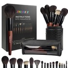 16 Pcs Professional Makeup Brush Set - Wood Handle  Travel Case  Cruelty-free Fi