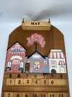 1990 Vintage Wooden Perpetual Wall Calendar Farmhouse Village Decor