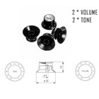 4 Black Guitar Knobs Bell Top Hat Tone Volume 24 18 Splines For Gibson Les Paul