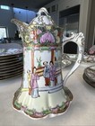 Rare Antique Chinese Rose Famille Medallion Chocolate Pot Lidded Pitcher 19thc