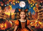 Fall Halloween Backdrop Spooky Haunted House Full Moon 82x59 Inch  7x5ft 