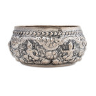 Spectacular Asian Thai Silver Bowl Dancers In High Relief