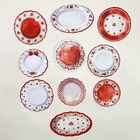 Red Floral Plates Platters Die Cut Shapes Scrapbooking Collage Junk Journals