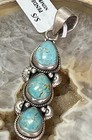 Southwestern Sterling Silver No  8 Mine Turquoise Cluster Statement Pendant 2 5   