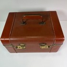 Vintage Train Makeup Travel Hard Case Brown Faux Leather Luggage  12  X 9  X 7  