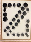 30 Antique Vintage Large Faceted Black Glass Buttons Cool Display Card
